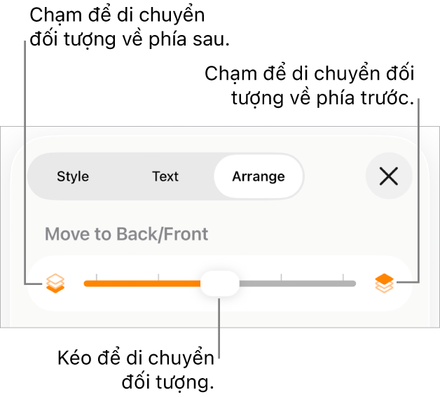 Nút Chuyển ra sau, nút Chuyển ra trước và thanh trượt tạo lớp.