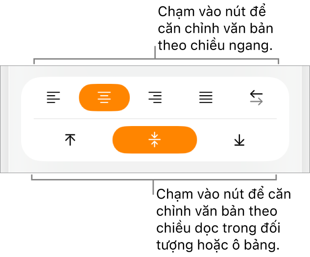 Các nút căn chỉnh theo chiều ngang và chiều dọc cho văn bản.