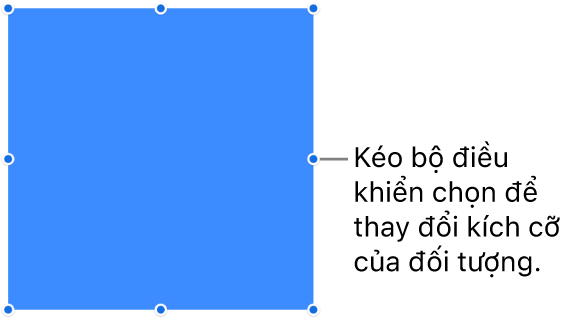 Đối tượng có các dấu chấm màu lam trên đường viền để thay đổi kích cỡ của đối tượng.