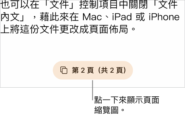 開啟的文件，螢幕底部中央顯示頁碼按鈕。