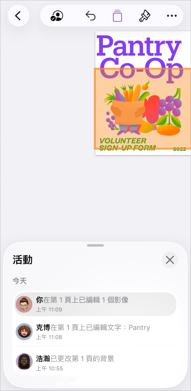 合作選單列出目前的參與者。