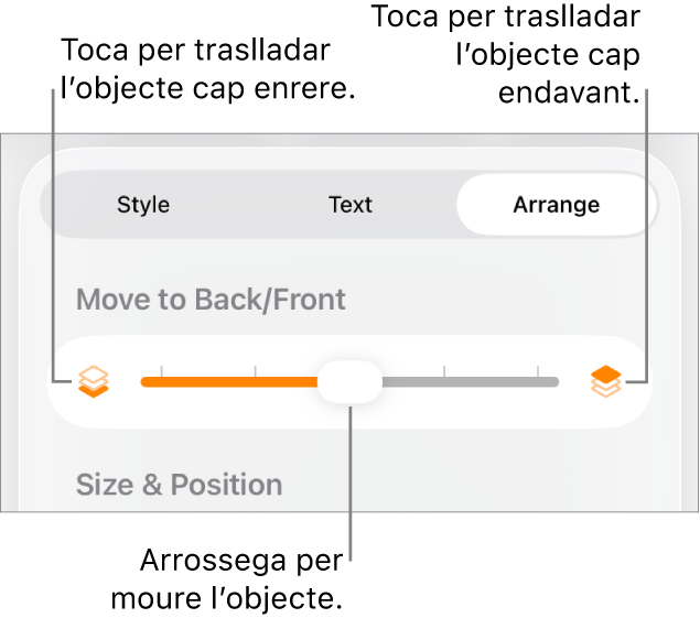 El botó de retrocedir, el botó d’avançar i el regulador de capes.