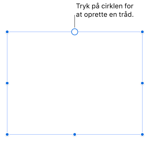 Et tomt tekstfelt med en hvid cirkel øverst og håndtag til størrelsesændring i hjørnerne, siderne og bunden.