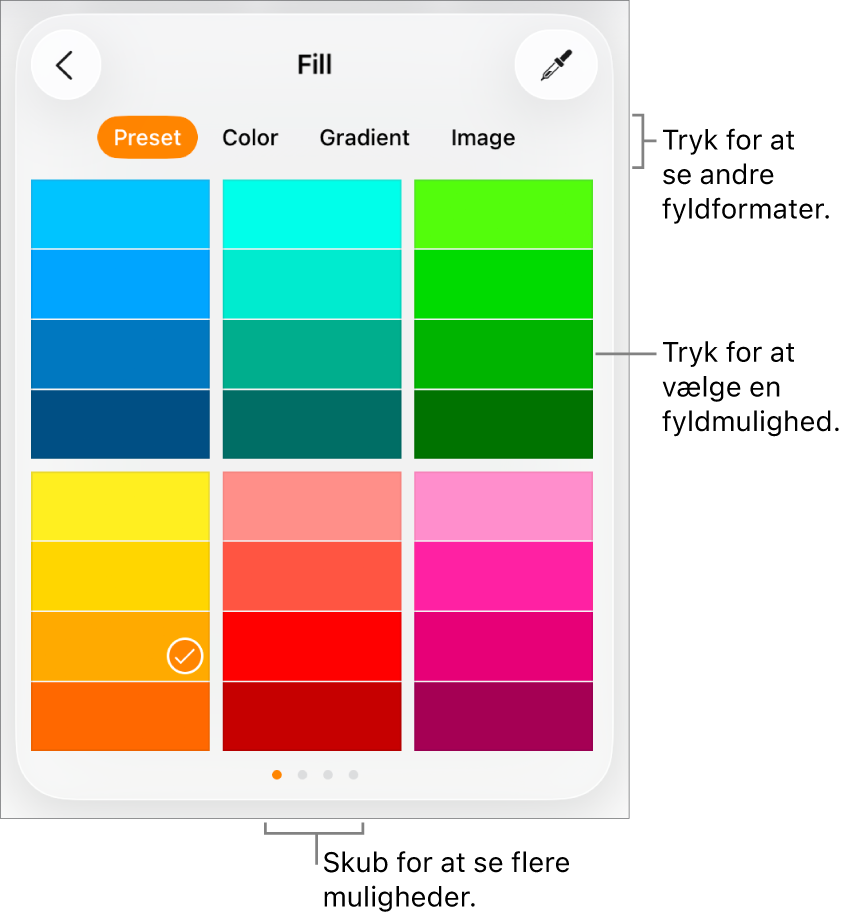 Fyldmuligheder på fanen Format til knappen Format.