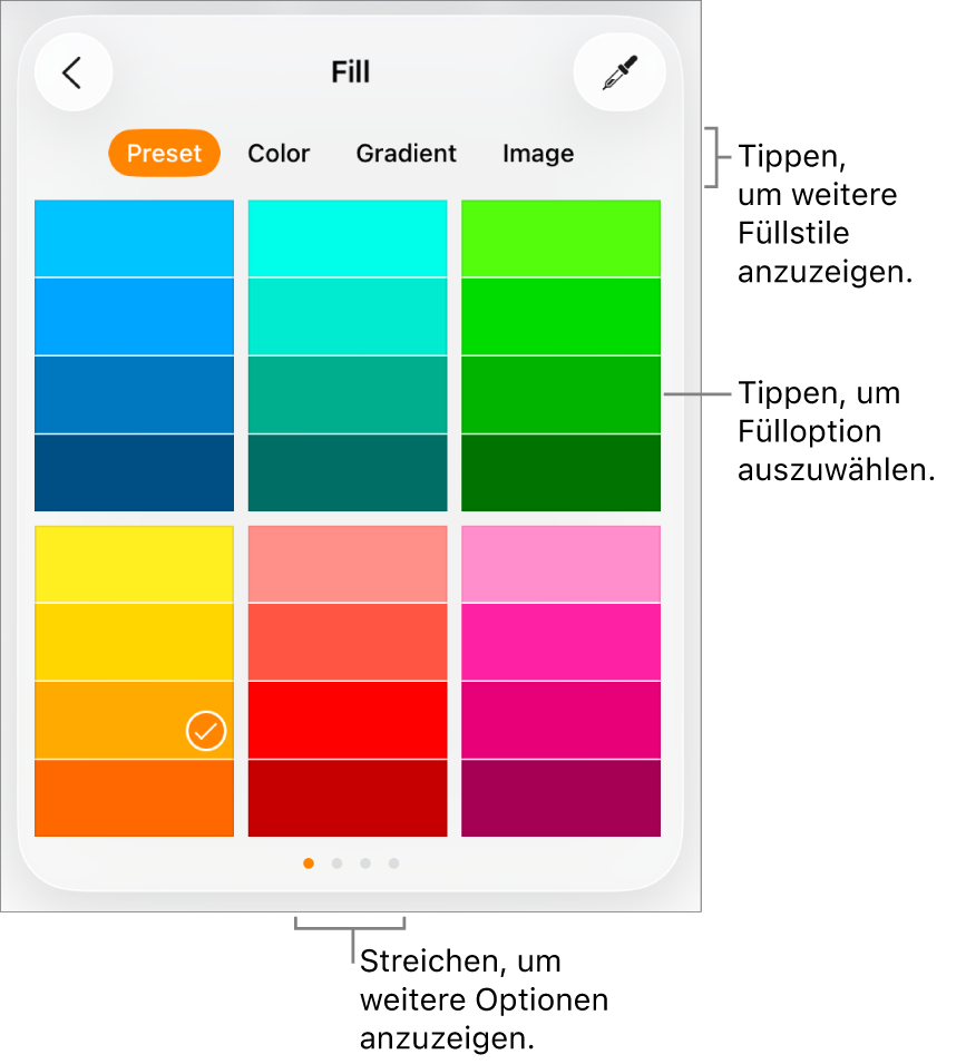 Fülloptionen im Tab „Stil“ der Taste „Format“