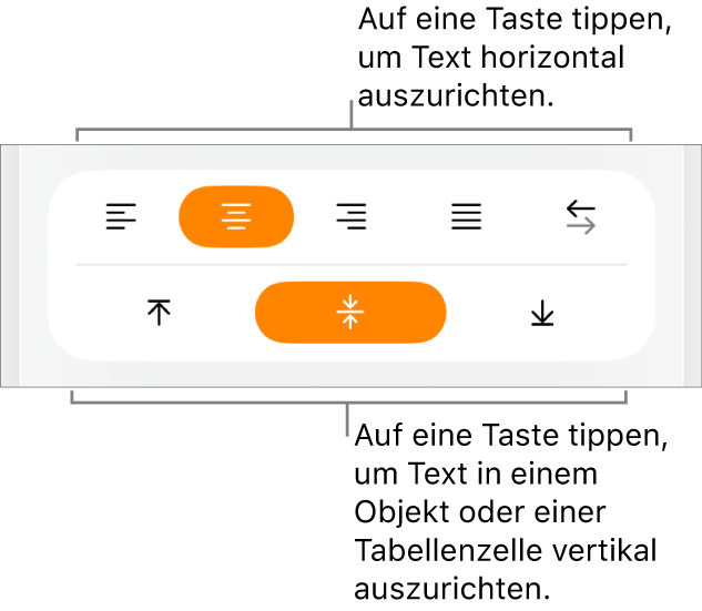 Horizontale und vertikale Ausrichtungstasten für Text