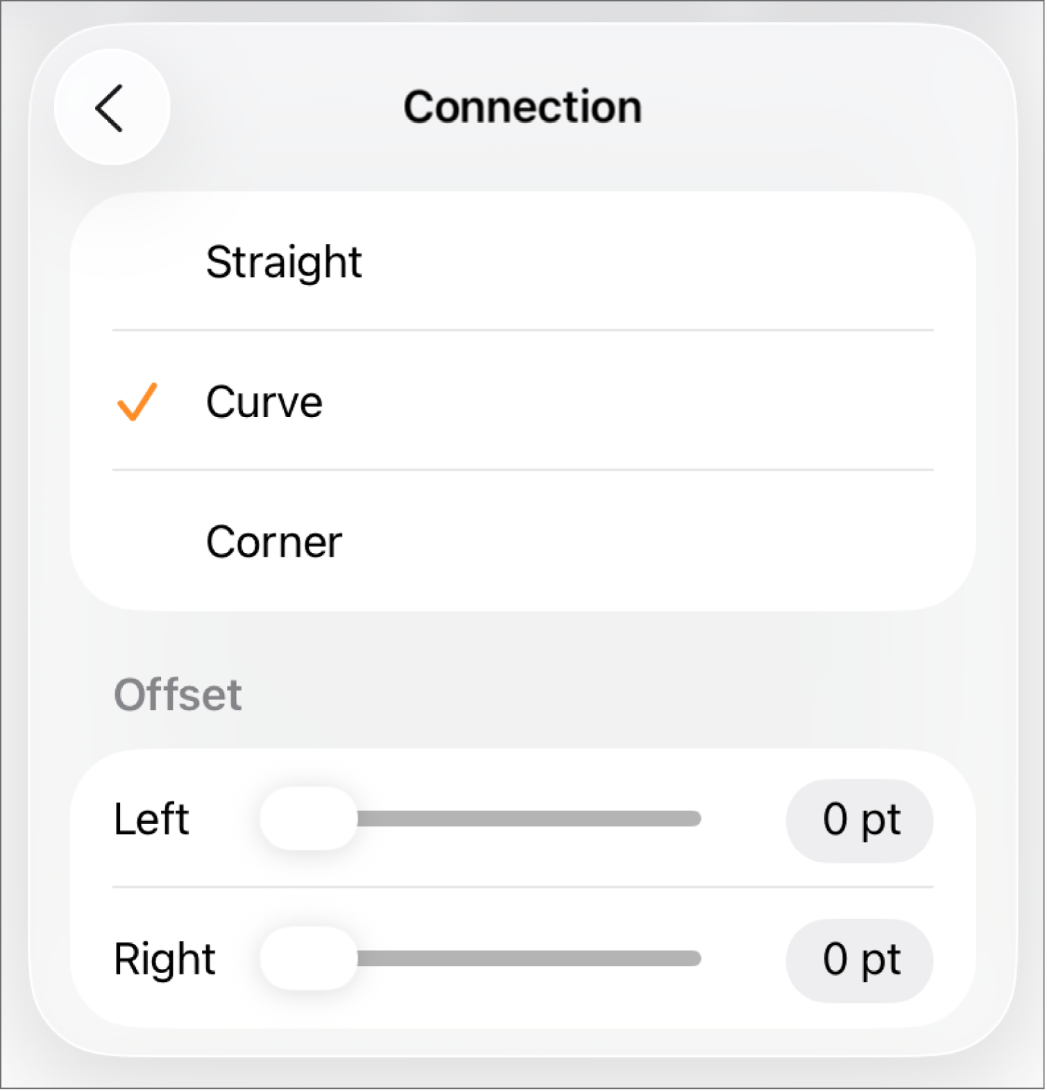 The Connection controls with Curve selected.