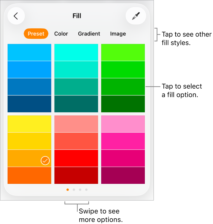 Fill options in the Style tab of the Format button.