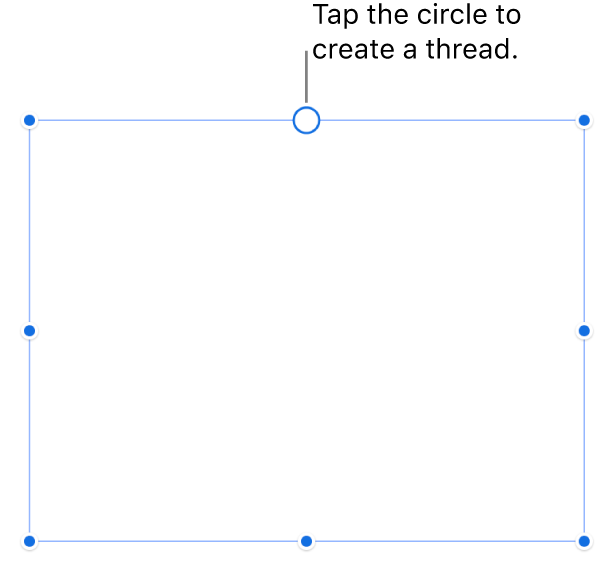 An empty text box with a white circle at the top and resize handles on the corners, sides, and bottom.