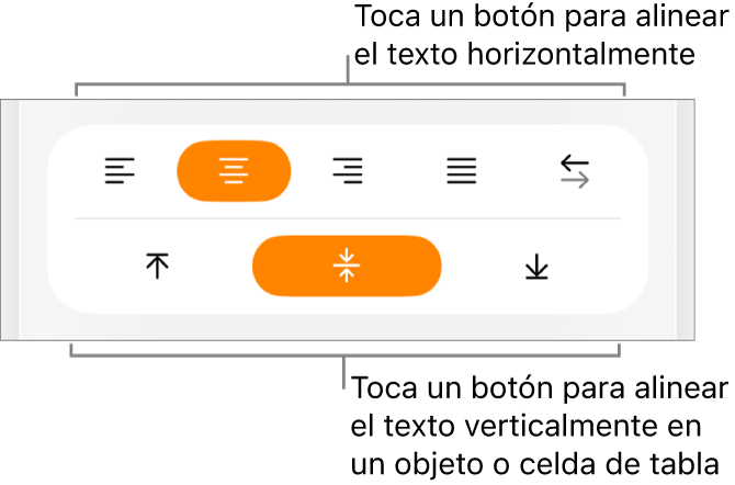 Botones de alineación horizontal y vertical para el texto.