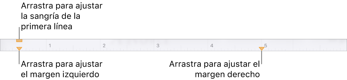 Regla con llamadas al marcador de margen izquierdo, marcador de sangría de primera línea y marcador de margen derecho.