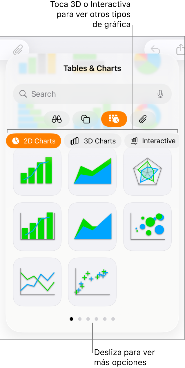 El menú de adición de gráfica con gráficas 2D.