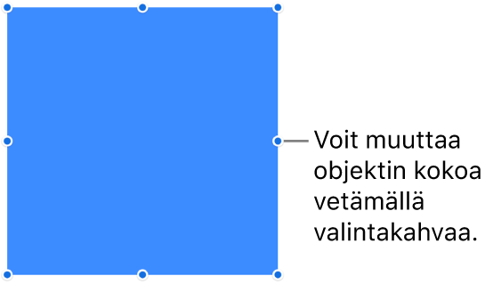 Objekti, jonka reunassa on sinisiä pisteitä sen koon muuttamista varten.