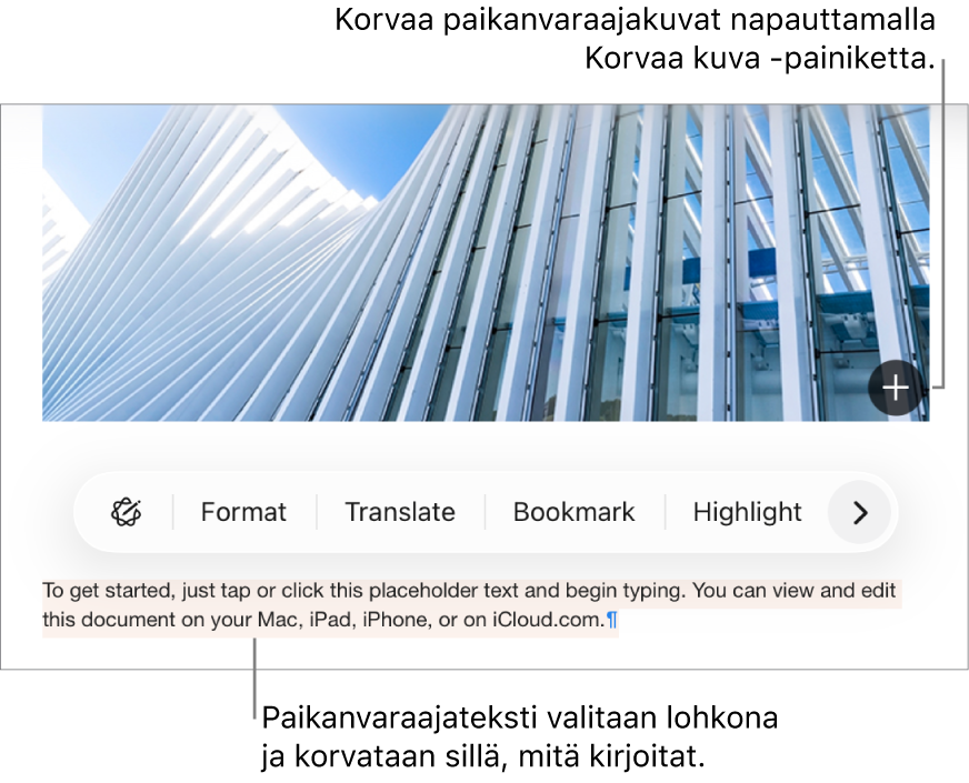 Paikanvaraajateksti ja -kuvat.