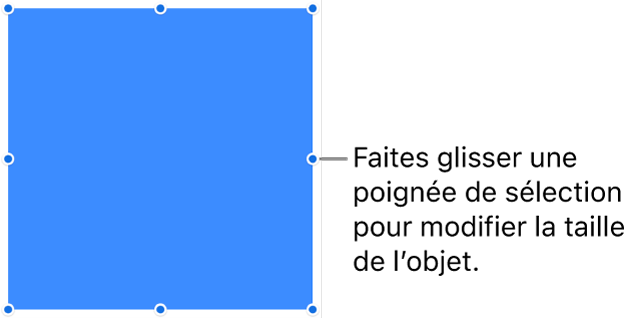 Un objet dont la bordure comporte des points bleus pour modifier sa taille.