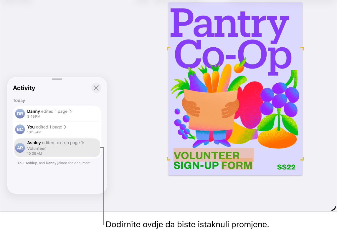 Suradnički dokument s otvorenim popisom aktivnosti.