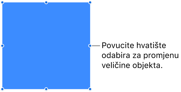 Objekt s plavim točkama na rubu za primjenu veličine objekta.