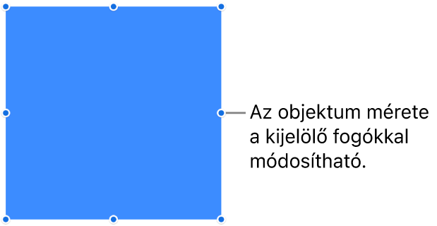 Egy objektum és a szegélyén lévő kék pontok, amelyekkel az objektum mérete módosítható.