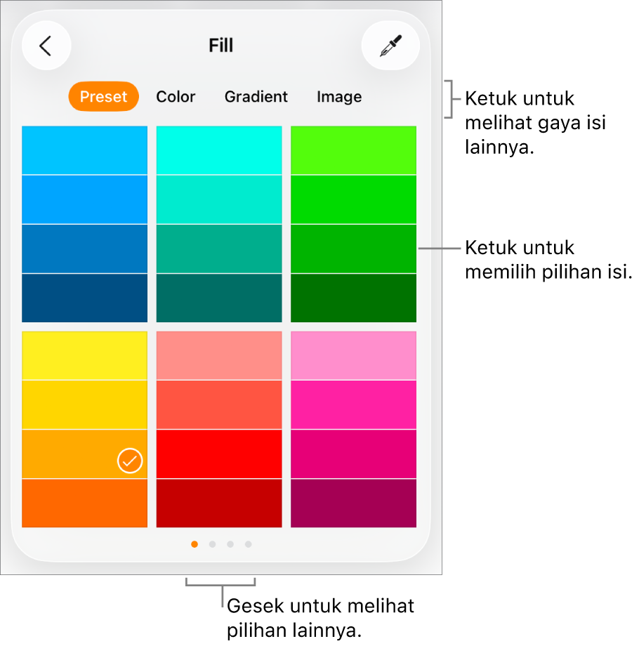 Pilihan Isi di tab Gaya pada tombol Format.
