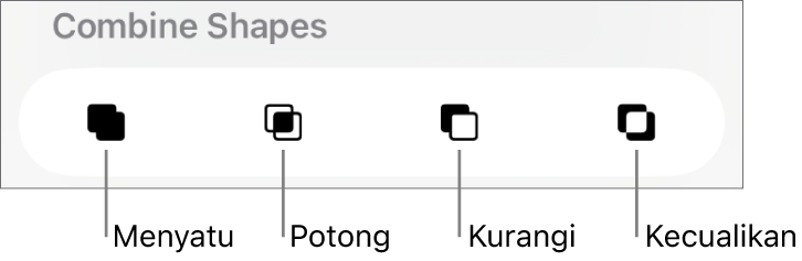 Tombol Menyatu, Potong, Kurangi, dan Kecualikan di bawah Gabungkan Bentuk.