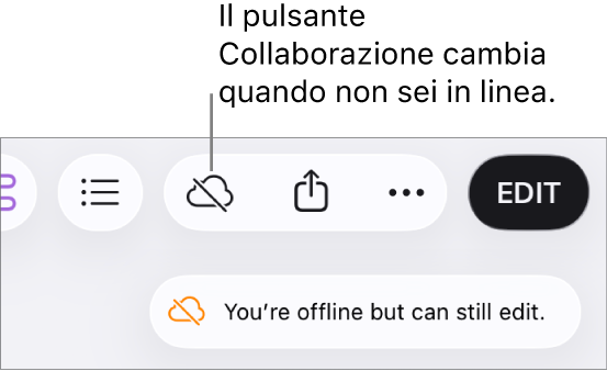 Un avviso sullo schermo dice “Non sei in linea ma puoi comunque effettuare modifiche.”