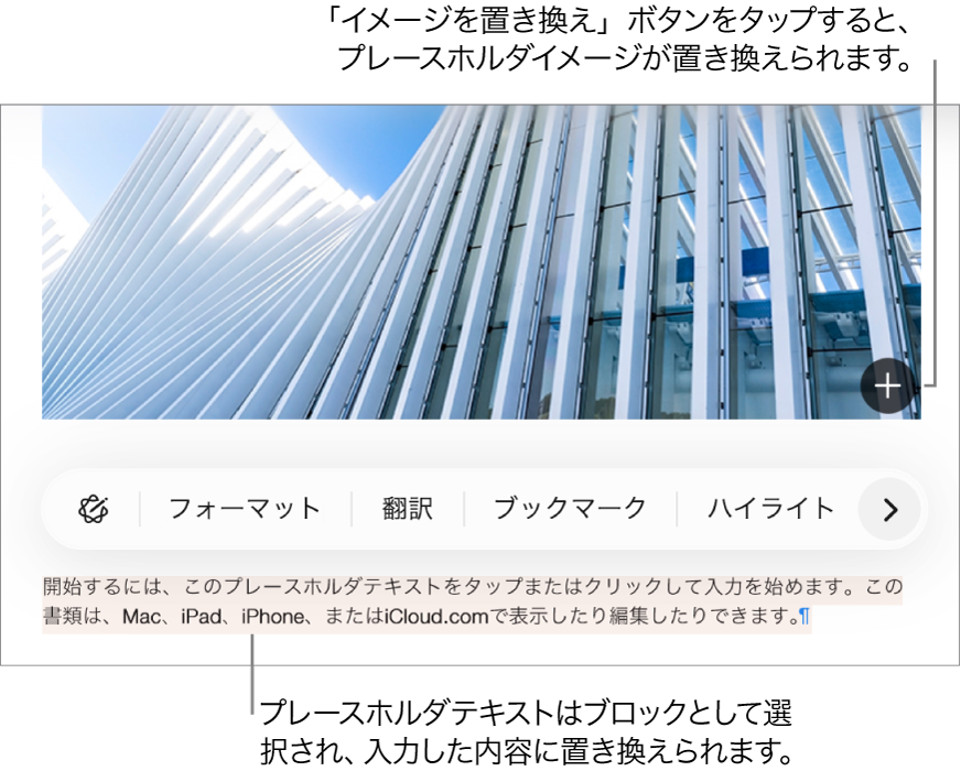 プレースホルダテキストおよび画像。