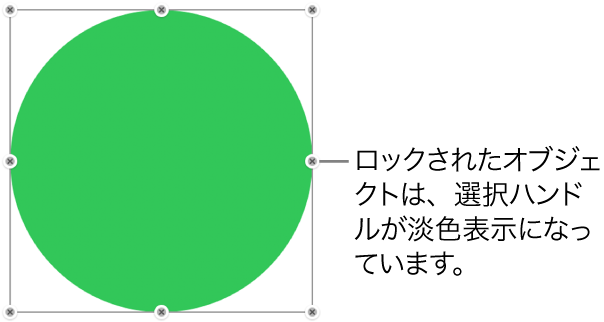 ロックされたオブジェクト。選択ハンドルが淡色表示になった状態。