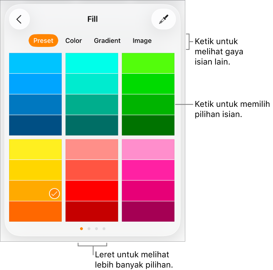 Pilihan Isian dalam anak tetingkap Gaya pada butang Format.