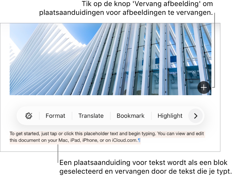Plaatsaanduidingen voor tekst en afbeeldingen.