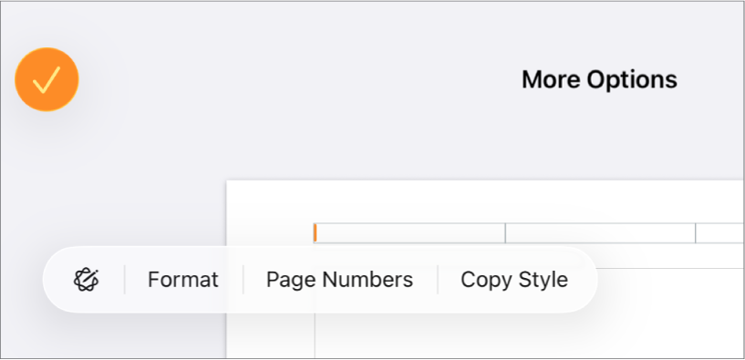 Drie koptekstvelden met het invoegpunt in het middelste veld en een pop‑upmenu met de optie 'Paginanummers'.
