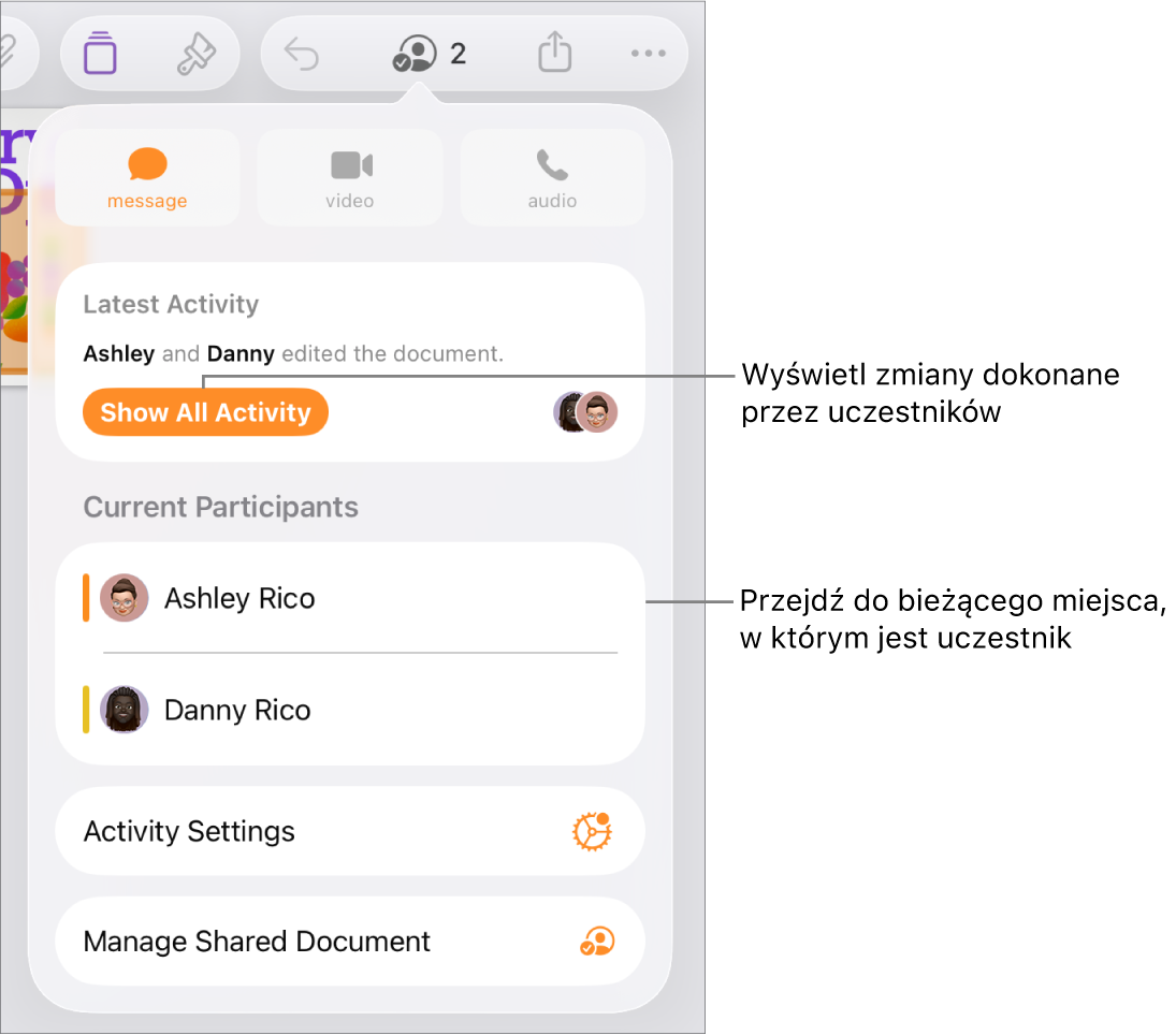 Menu współpracy z wymienionymi aktualnymi uczestnikami.