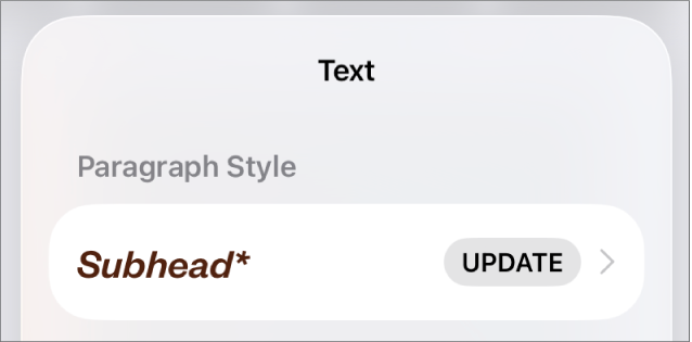 Styl akapitu Treść z gwiazdką oraz znajdującym się po prawej stronie przyciskiem Uaktualnij.