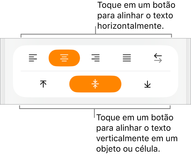 Botões de alinhamento horizontal e vertical de texto.