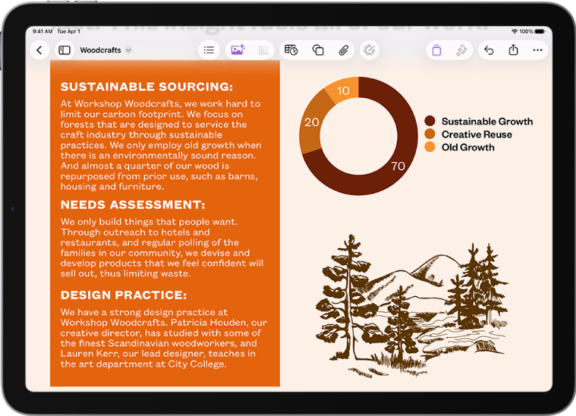 Uma forma com texto a fluir por baixo dela em três lados.