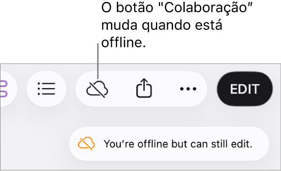 Um aviso no ecrã indica que “Está offline, mas pode efetuar edições.”