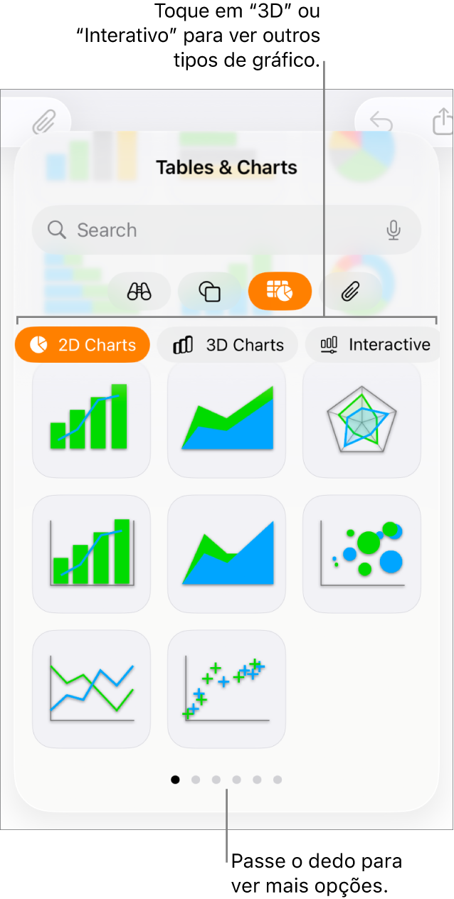 O menu “Adicionar gráfico” a mostrar gráficos 2D.