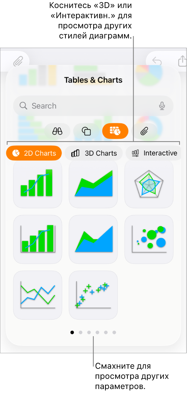 Меню добавления диаграммы с 2D‑диаграммами.