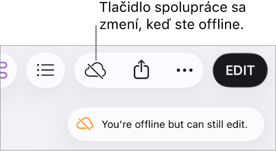 Upozornenie na obrazovke s oznámením Ste offline, ale naďalej môžete upravovať.