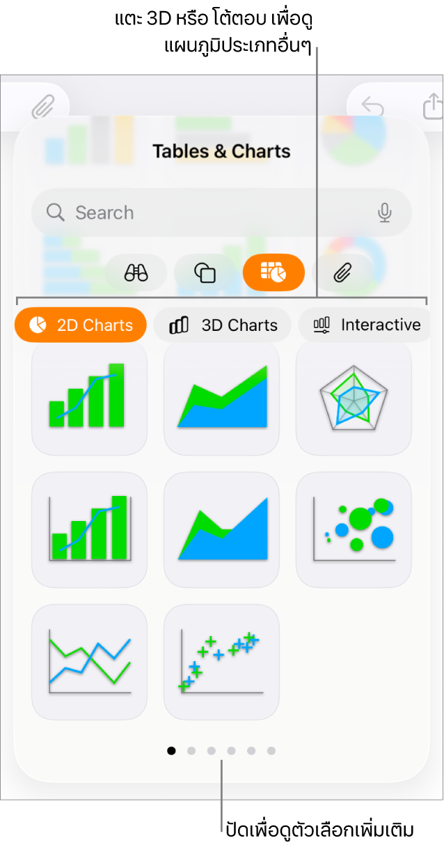 เมนูเพิ่มแผนภูมิที่แสดงแผนภูมิ 2D