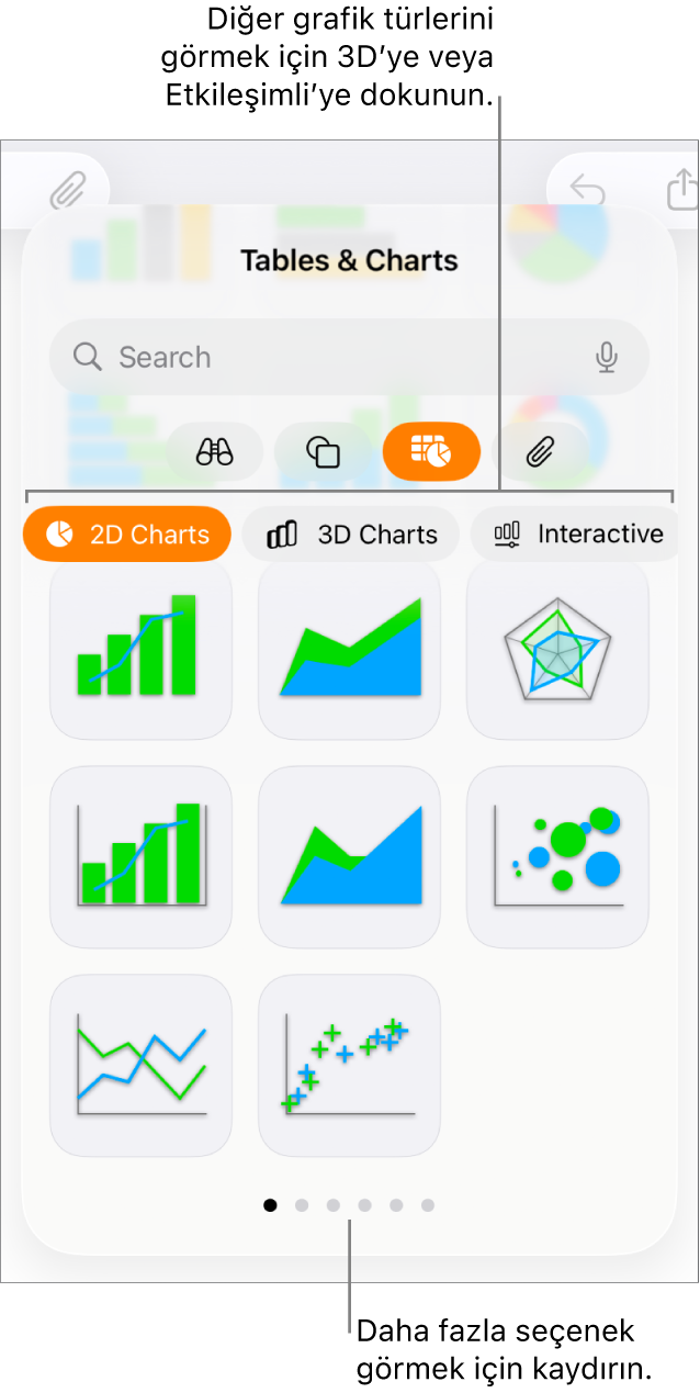 2B grafikler gösteren Grafik ekle menüsü.