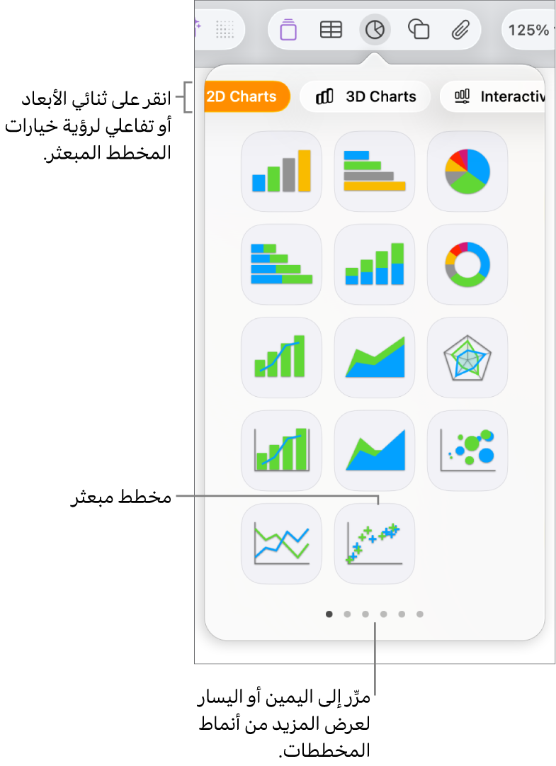 قائمة إضافة مخطط وتعرض خيار مخطط مبعثر.