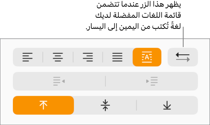 الزر اتجاه الفقرة في قسم المحاذاة للشريط الجانبي "التنسيق".