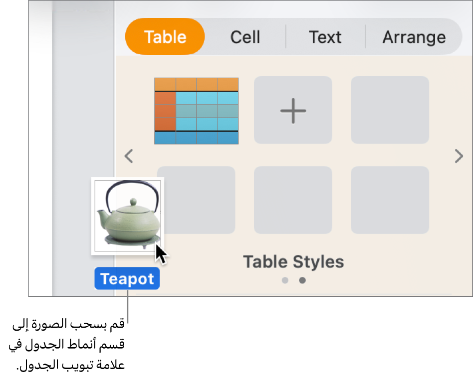 سحب صورة إلى جزء أنماط الجدول لإنشاء نمط جديد.