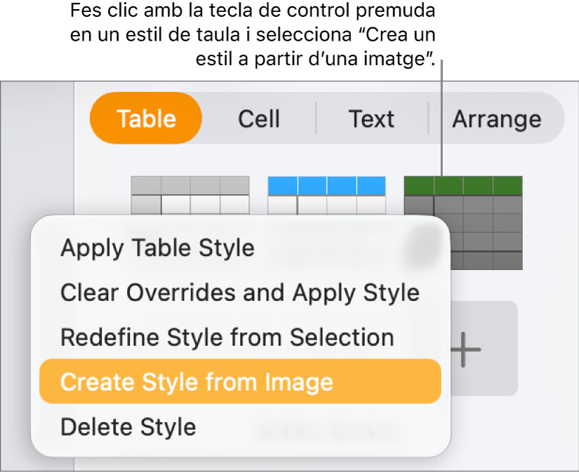 El menú de dreceres “Estil de taula”.