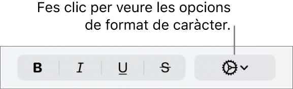 Menú desplegable “Més opcions de text” a la dreta dels botons Negreta, Cursiva, Subratllat i Ratllat.