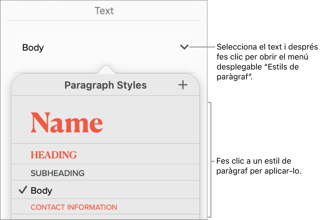 Menú d’estils de paràgraf.