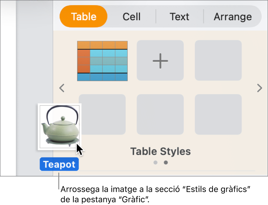 Acció d’arrossegar una imatge a la secció d’estils de gràfic de la barra lateral per crear un nou estil.