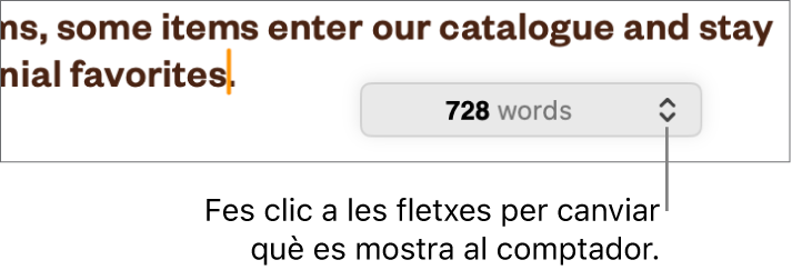 El menú “Recompte de paraules”, que mostra el nombre de paraules del document.