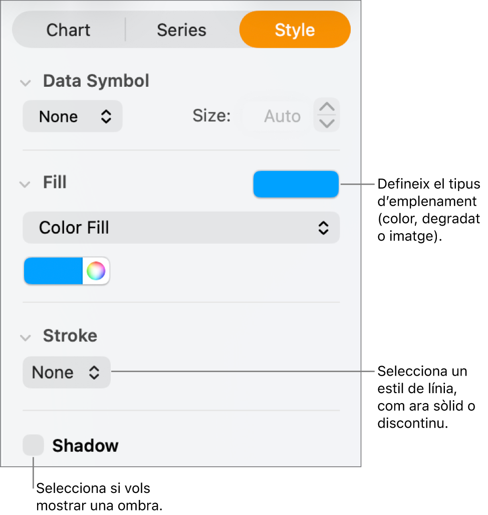 Controls per canviar l’aspecte d’una sèrie de dades.
