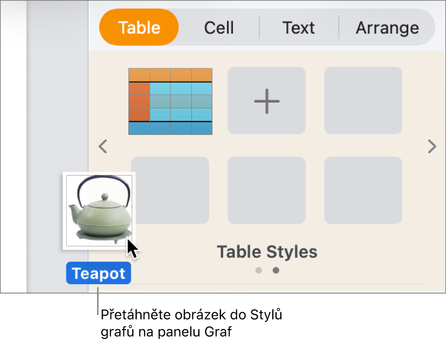 Vytvoření nového stylu přetažením obrázku do oddílu stylů grafu na bočním panelu